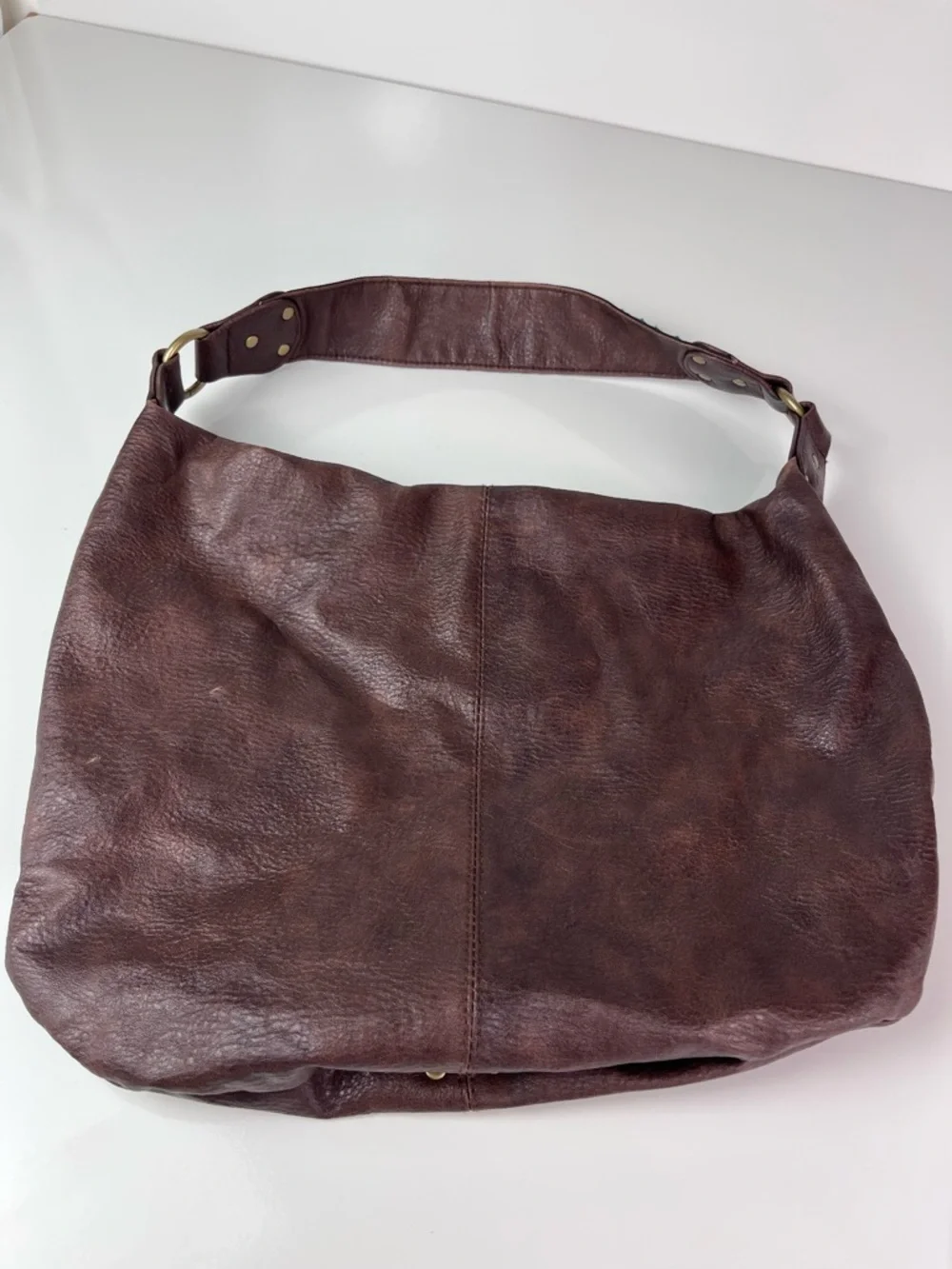 Roxy Brown Faux Leather Hobo Bag Aztec Woven Strap Gold toned Studded Y2K